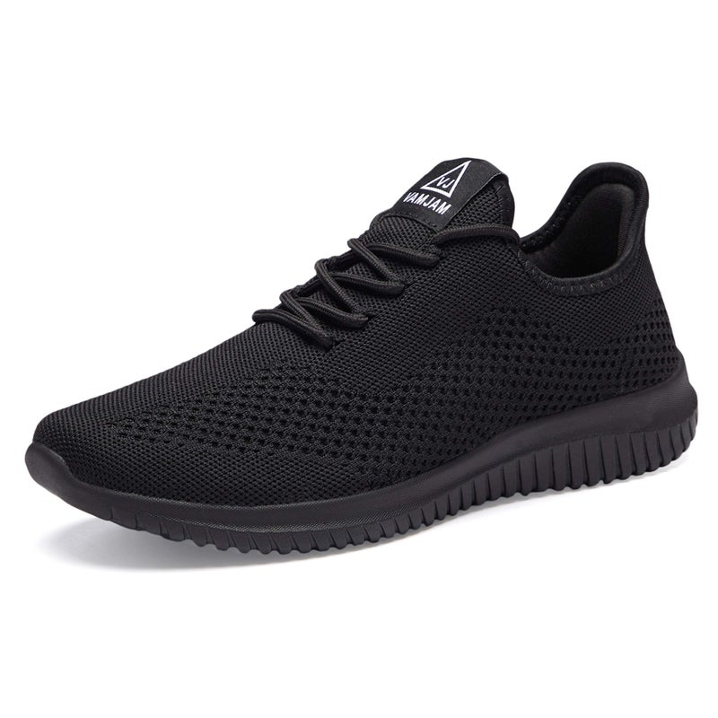 VAMJAM Men's Running Shoes Ultra Lightweight Breathable Walking Shoes Non Slip Athletic Fashion Sneakers Mesh Workout Casual Sports Shoes All Black Size 8 - Image 1